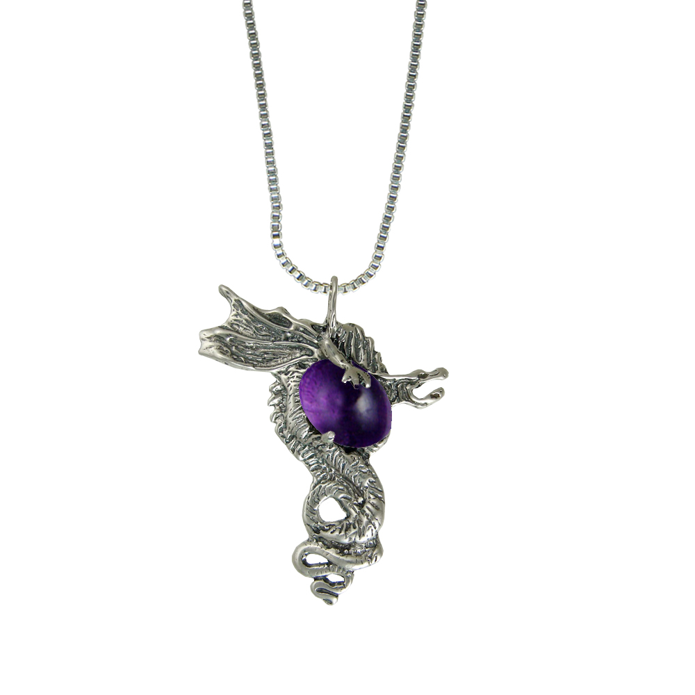 Sterling Silver Warrior Dragon Pendant With Amethyst